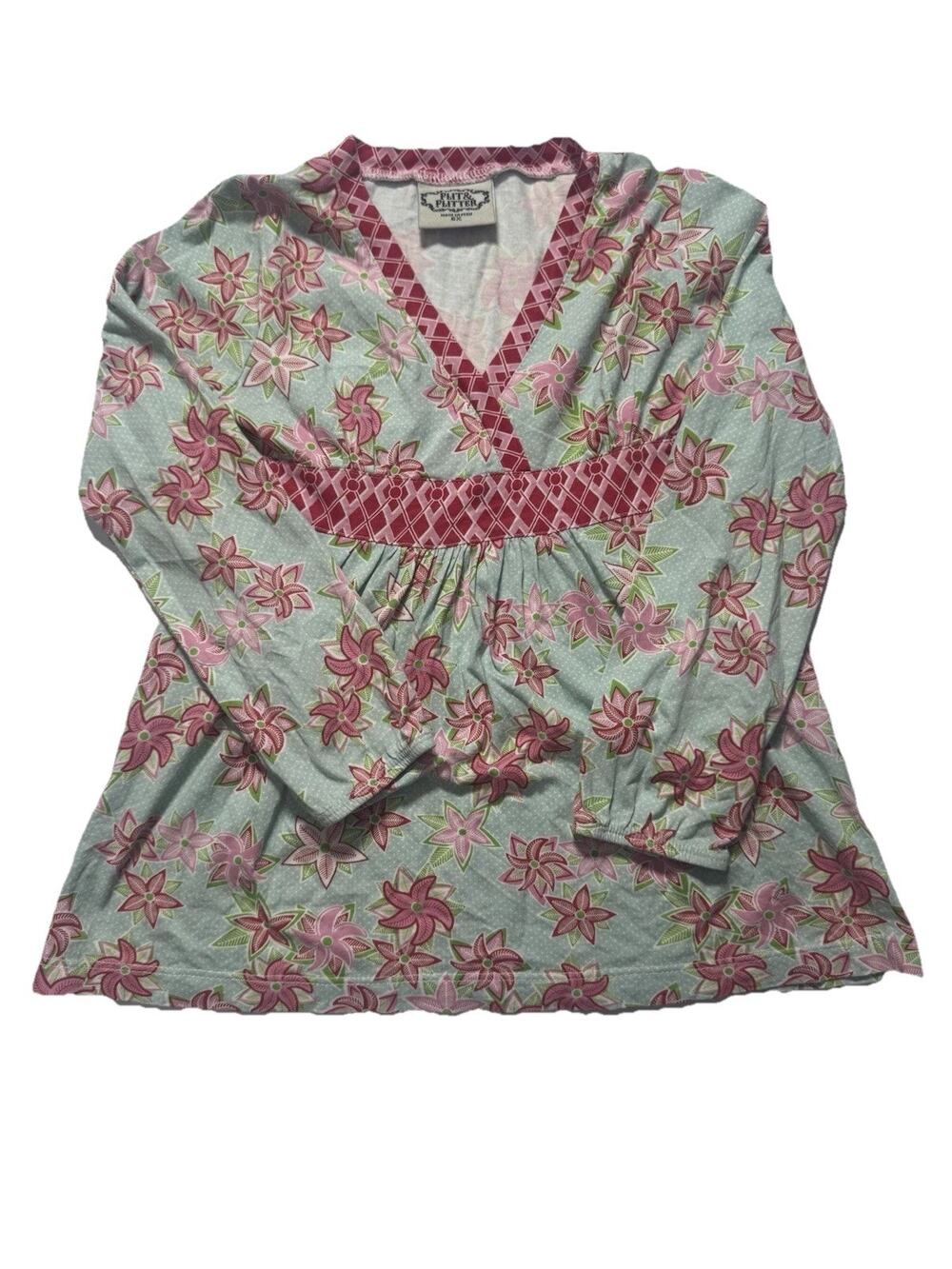 Girls Flit & Flitter Floral Empire Waist Tunic Top Size 6X Pink Green